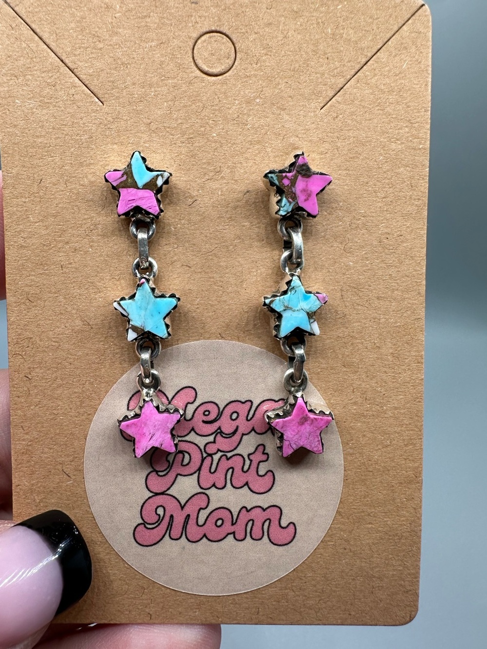⭐️ Star-Shaped Cotton Candy Turquoise Sterling Silver 925 Handmade Earrings Star
